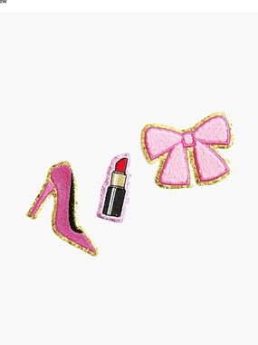 J. Crew Pink Glitter Patch Set - Bow, Heel & Lipstick